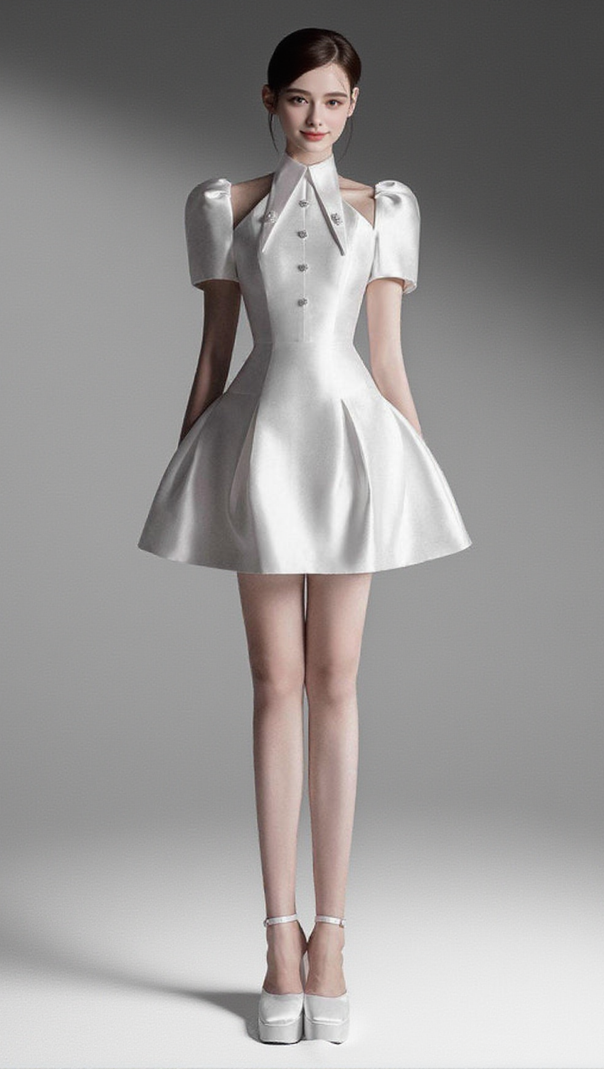AIIZIE PUFF SLEEVE CUT OUT A-LINE MINI DRESS IN APRICOT - product image