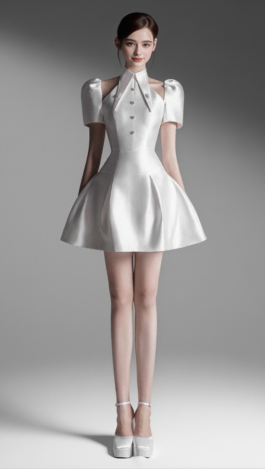 PUFF SLEEVE CUT OUT A-LINE MINI DRESS IN APRICOT