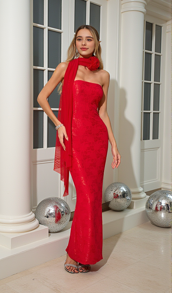 AIIZIE RED STRAPLESS MAXI DRESS - product image