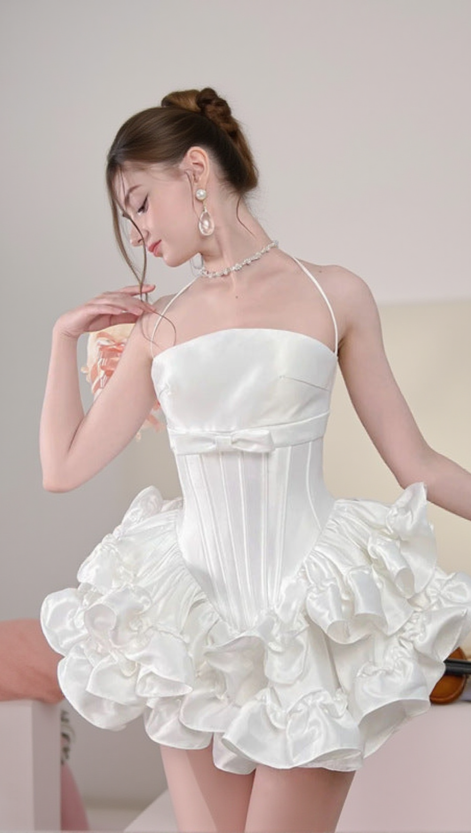 WENDY RUCHED TRIM STRAPLESS MINI DRESS IN WHITE
