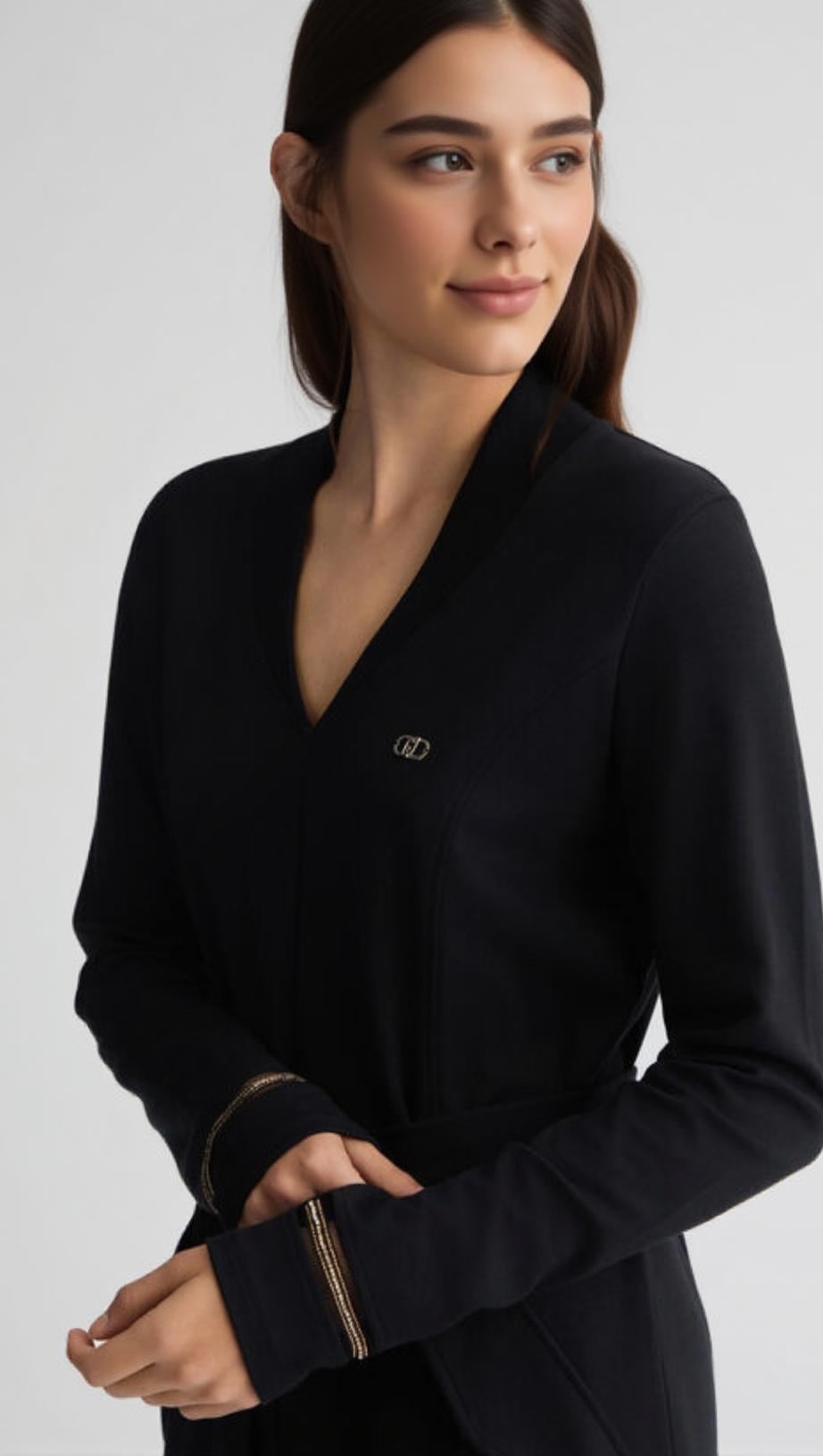 Geripptes Minikleid mit V-Ausschnitt in Schwarz