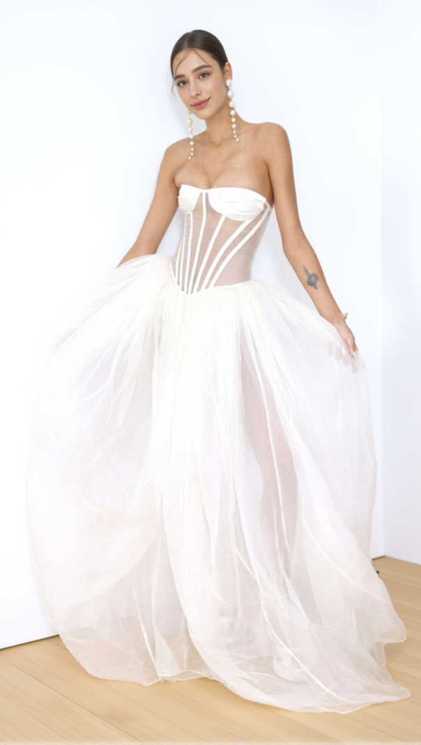 AIIZIE ODILE STRAPLESS GOWN IN WHITE - product image