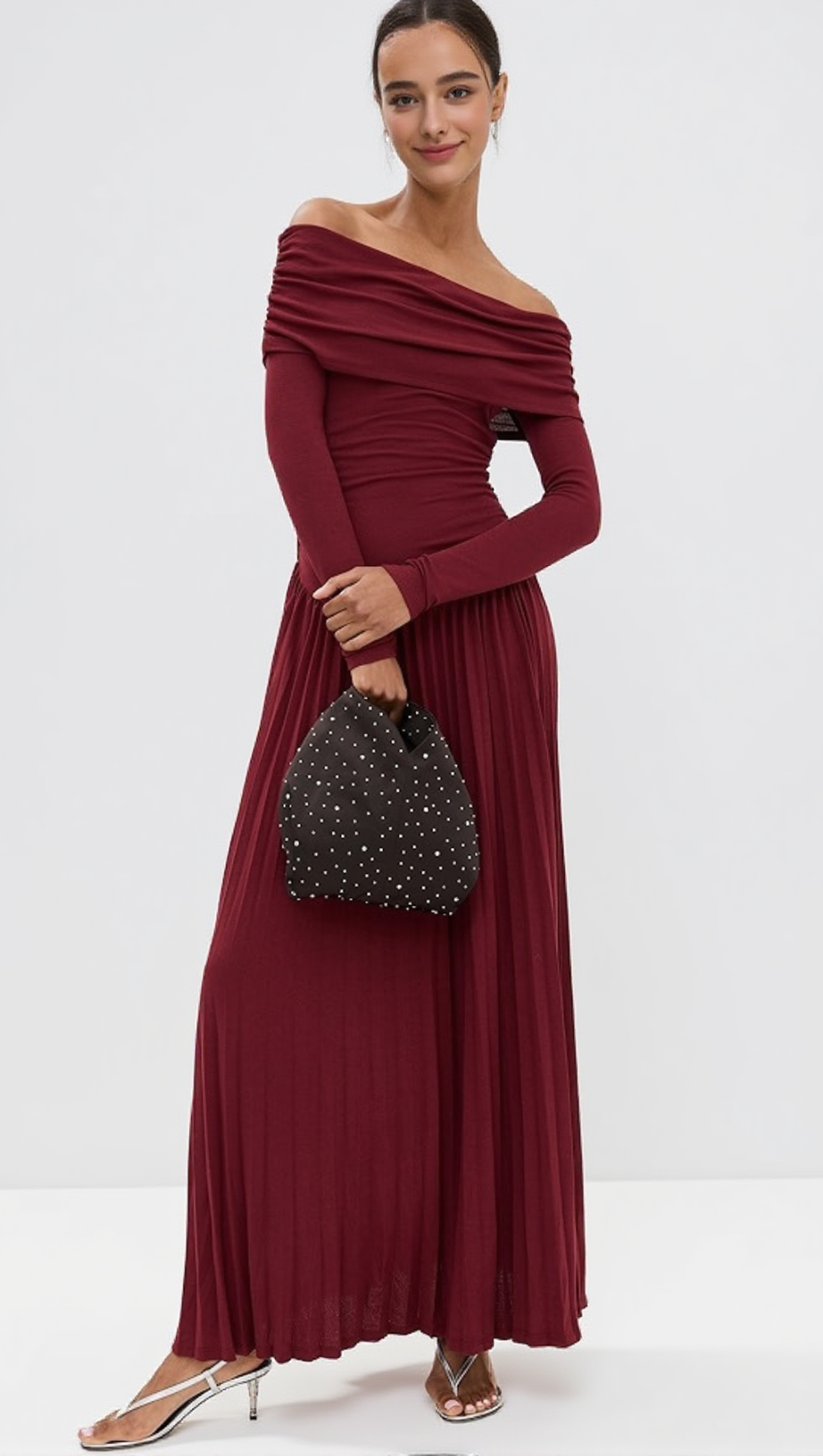 SARA BODYCON STRAPLESS LONG SLEEVE MAXI DRESS IN BURGUNDY