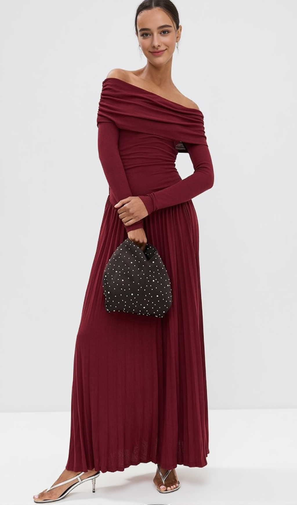 SARA BODYCON STRAPLESS LONG SLEEVE MAXI DRESS IN BURGUNDY