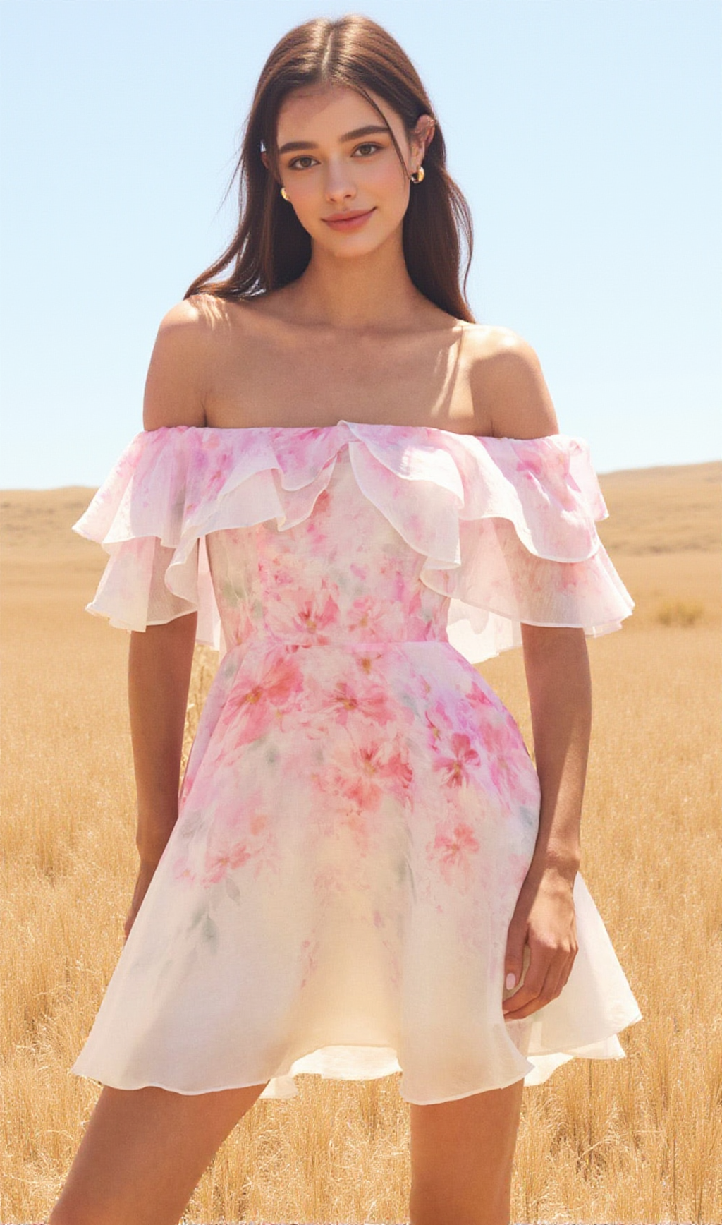 ELLIE FLORAL PRINT RUFFLE MINI DRESS IN PINK