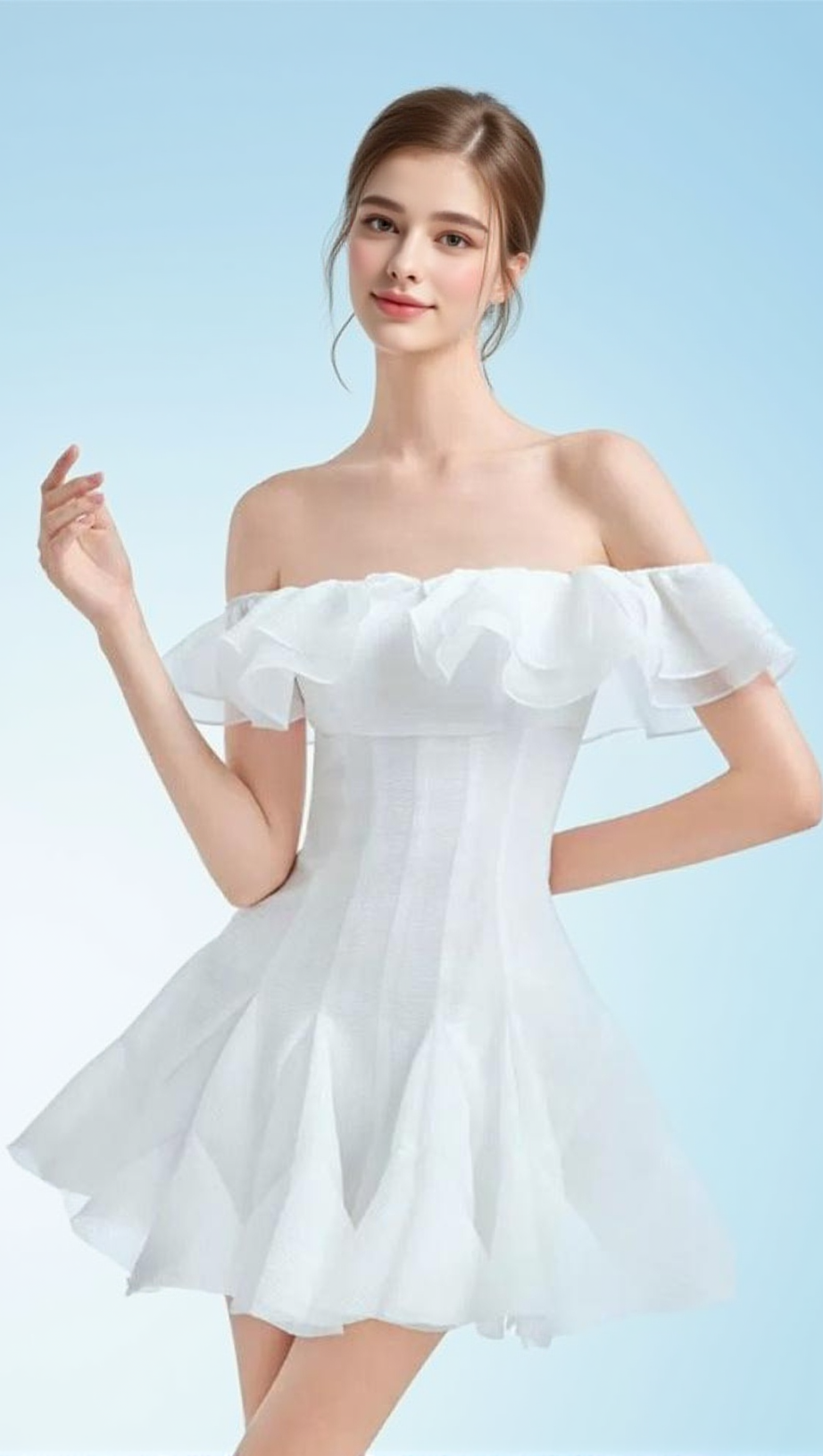 STEPHANIE OFF-SHOULDER RUFFLE TRIM MINI DRESS IN WHITE