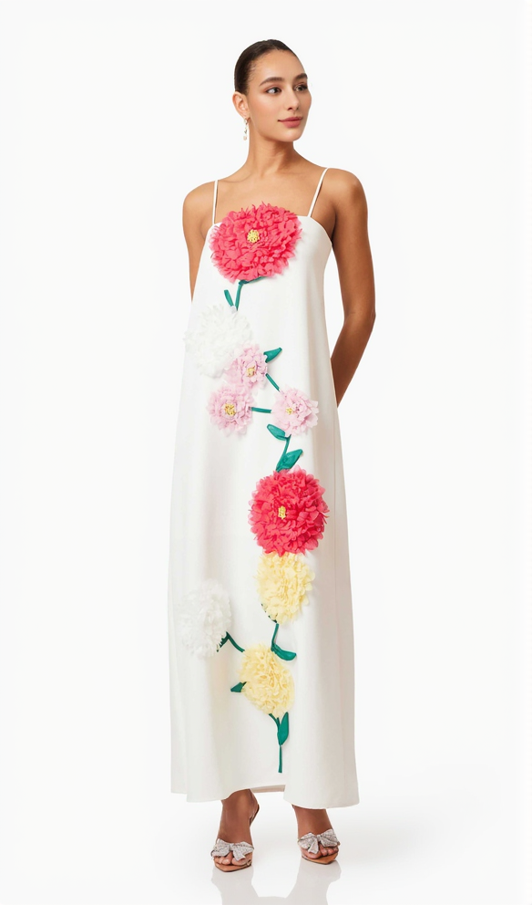 judy Buttercup Embroidered Maxi Dress in White