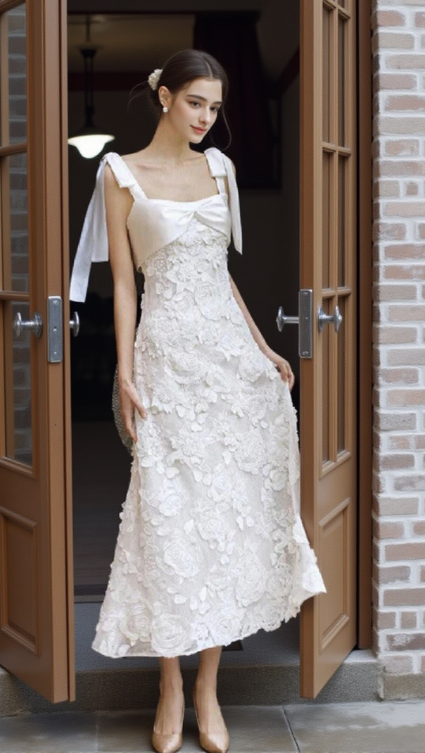 AIIZIE ADITI WHITE FLOWER LACE WEDDING MAXI DRESS - product image
