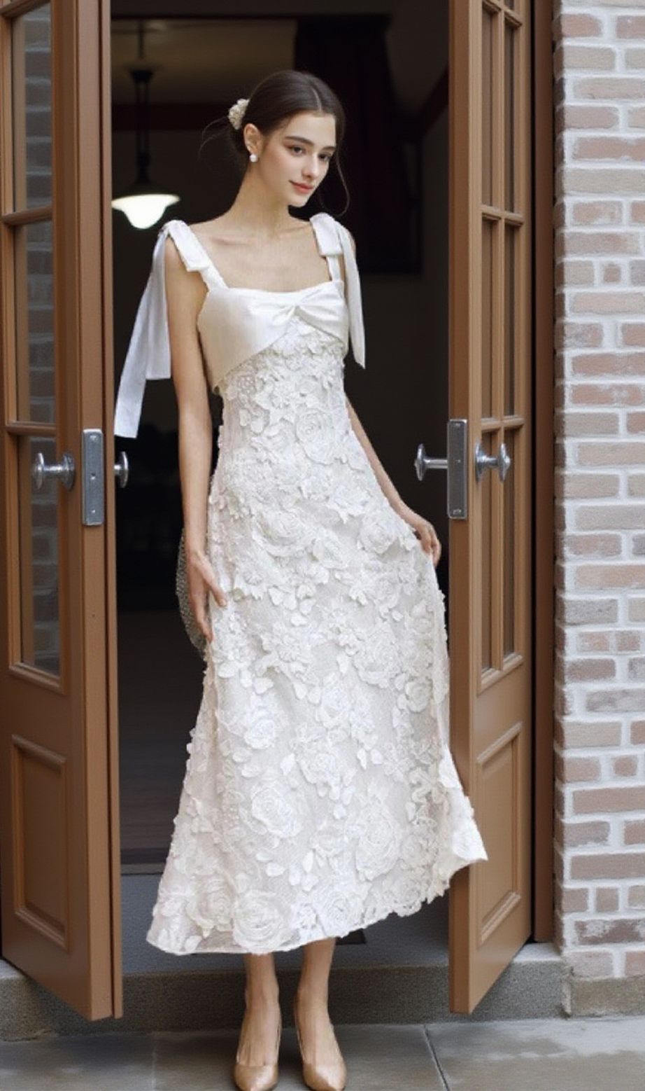 ADITI WHITE FLOWER LACE WEDDING MAXI DRESS