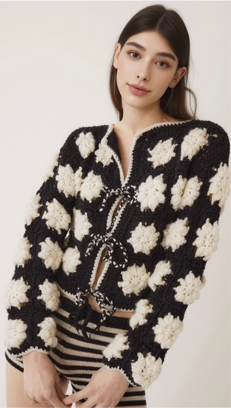 FLORAL PATTERN THROUGHOUT TWO-TONE CARDIGAN
