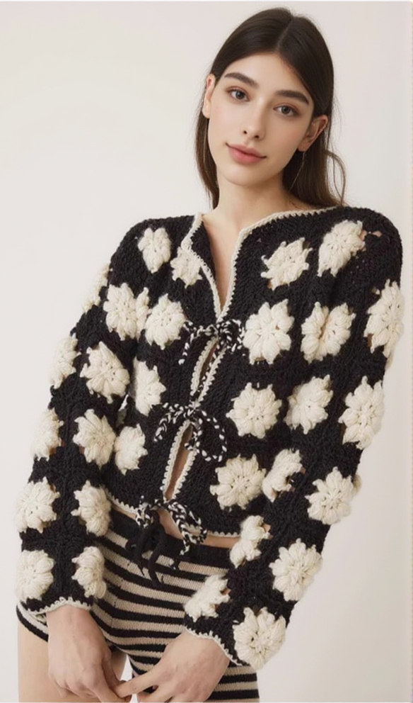 FLORAL PATTERN THROUGHOUT TWO-TONE CARDIGAN