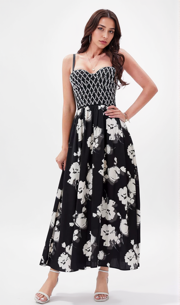 AIIZIE BLACK BEAD FLORAL MAXI DRESS - product image