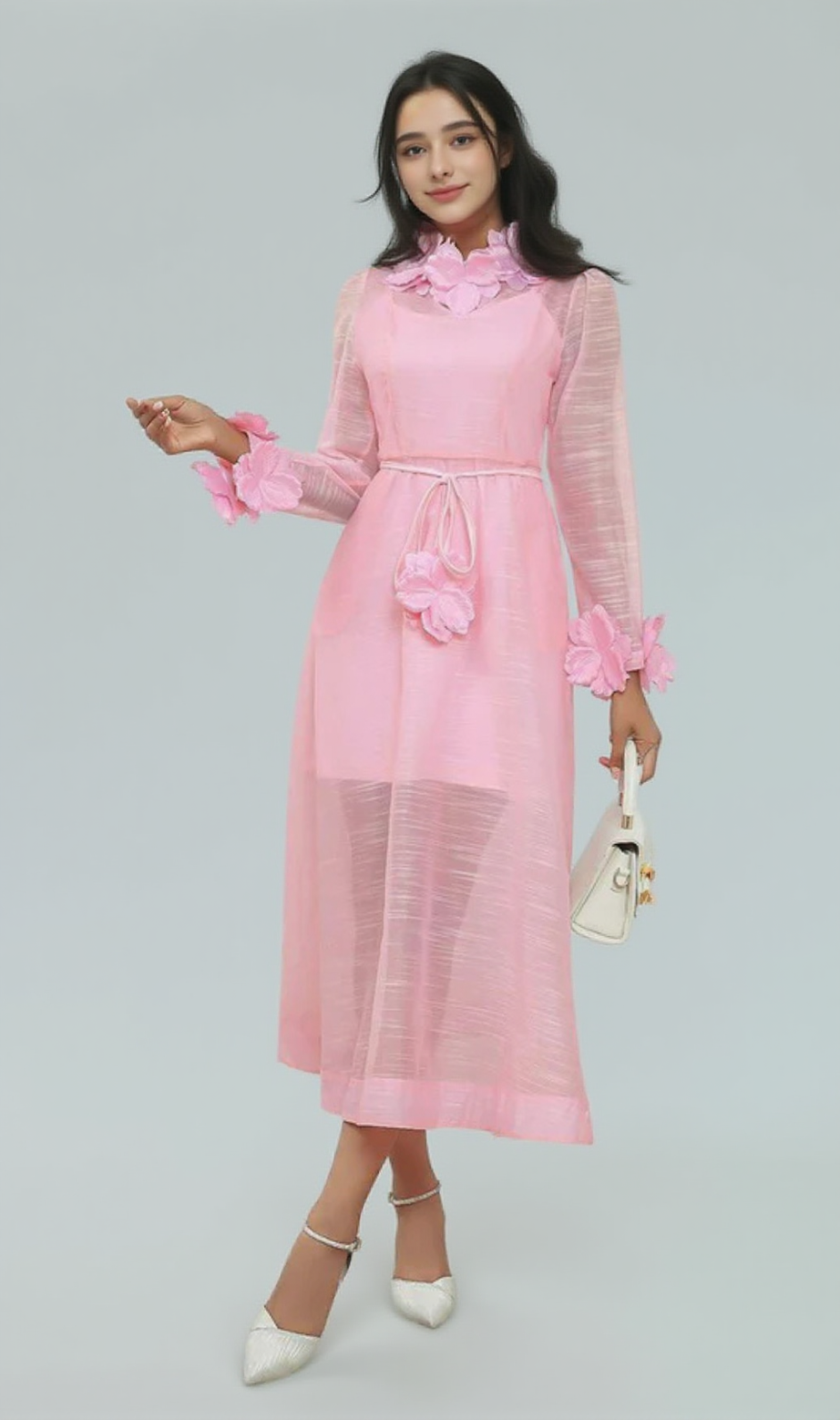 vicky flower embellished lace midi dress in pink