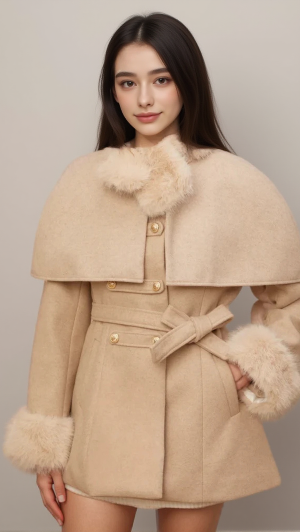 AIIZIE ROSELLA DETACHABLE-CAPE FAUX-FUR COAT - product image
