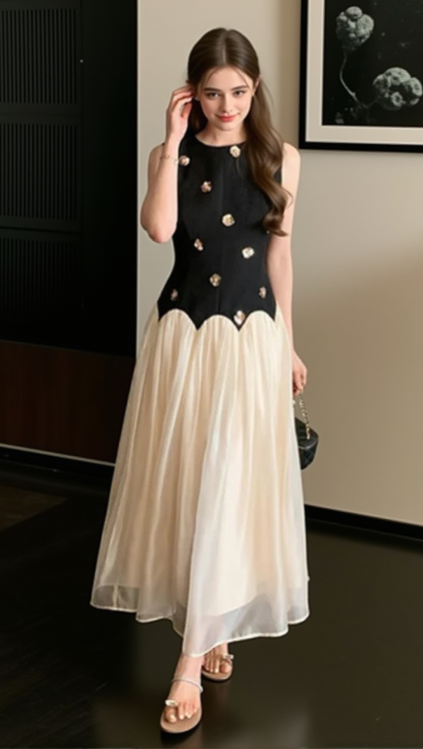 AIIZIE STEREOSCOPIC FLOWER SLEEVELESS MESH MIDI DRESS - product image