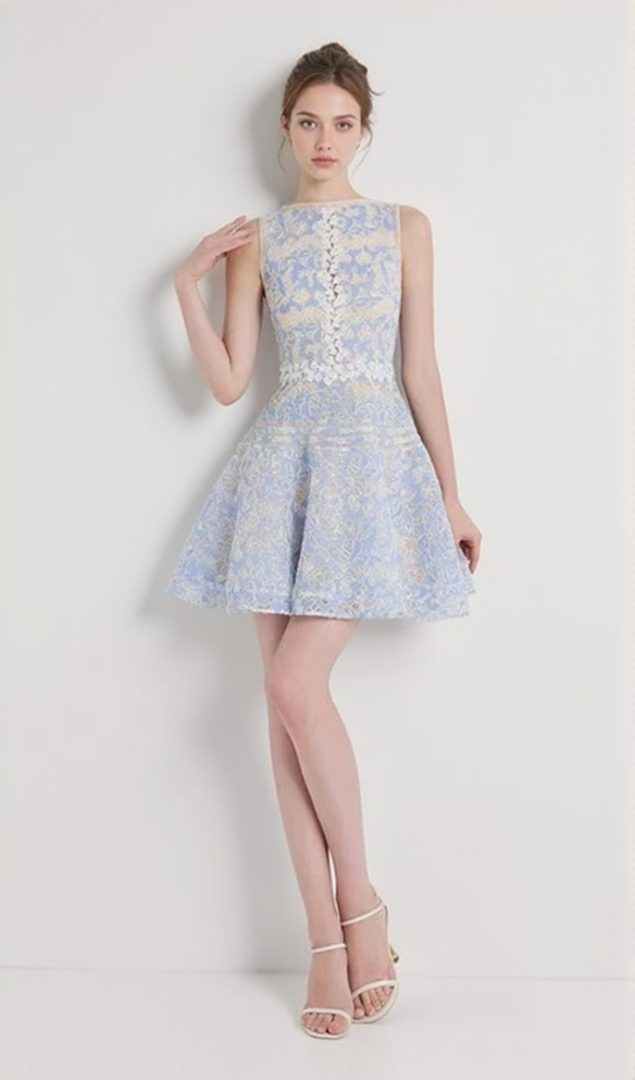AIIZIE LAIKA BLUE LACE MINI DRESS - product image
