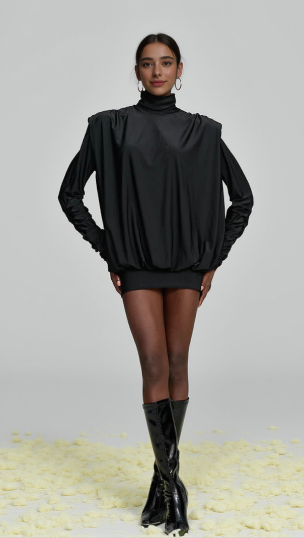 AIIZIE ALESTAIR BACKLESS RUCHED MINI DRESS IN BLACK - product image