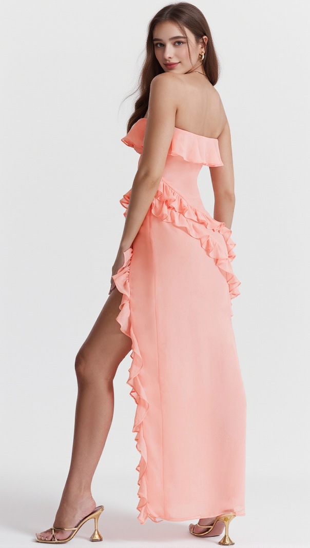 AIIZIE STRAPLESS RUFFLE MAXI DRESS IN PINK - product image