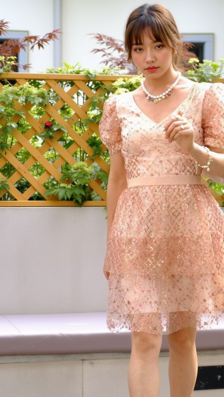 V NECK SEQUIN TIERED MINI DRESS