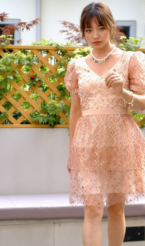 V NECK SEQUIN TIERED MINI DRESS