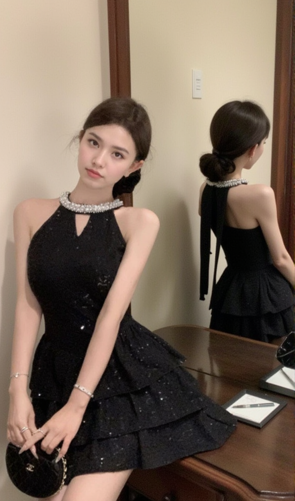 ASTERIA SEQUIN RUFFLE MINI DRESS