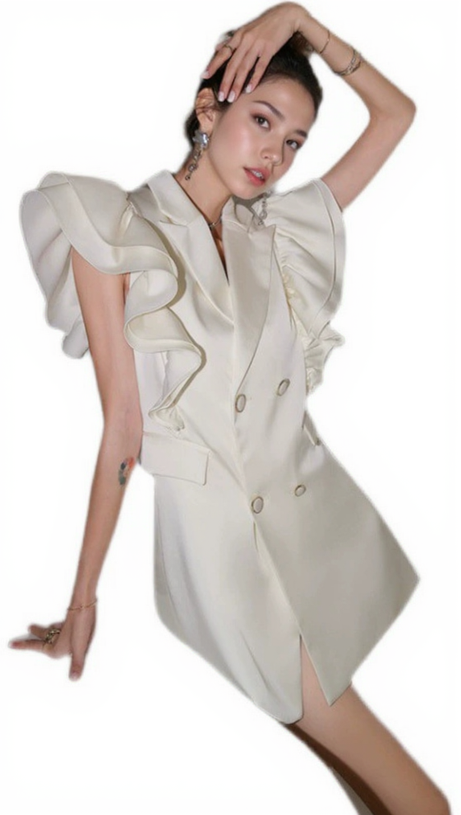 RUFFLE SLEEVE MINI DRESS IN WHITE