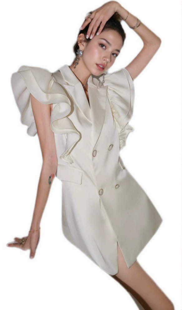 RUFFLE SLEEVE MINI DRESS IN WHITE