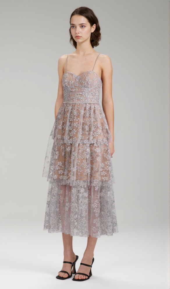 AIIZIE FLORAL EMBELLISHED MIDI DRESS IN BLUE - product image