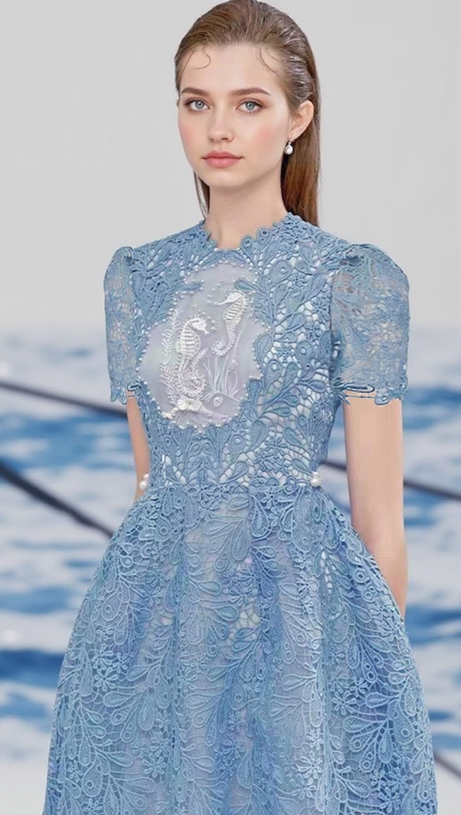 ARAFA BLUE EMBROIDERY MIDI DRESS