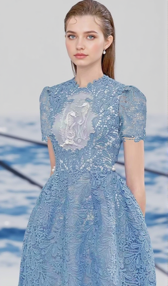 AIIZIE ARAFA BLUE EMBROIDERY MIDI DRESS - product image