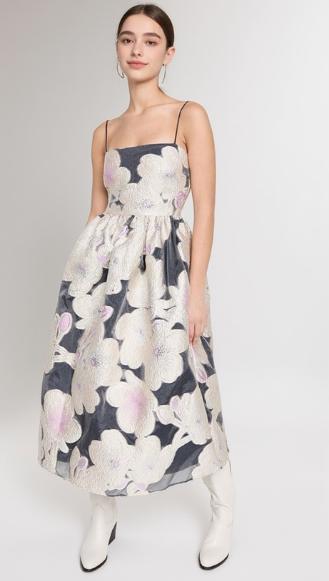 ANNY FLORAL-JACQUARD MIDI DRESS