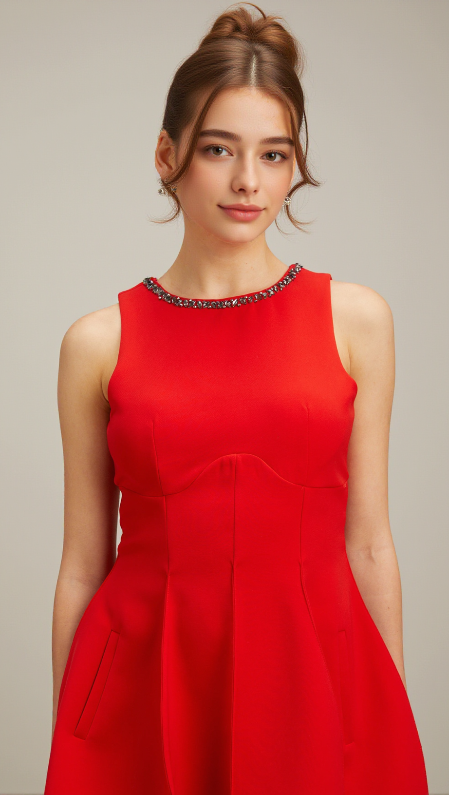 KATIE RED CRYSTAL-EMBELLISHED PUFF MINI DRESS