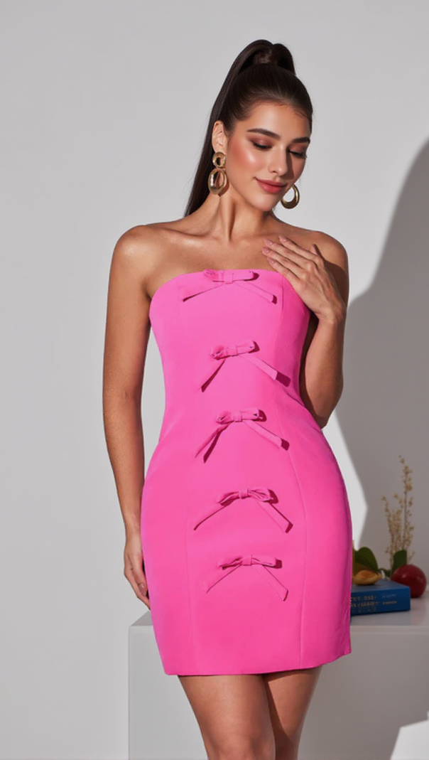 AIIZIE YURI SLEEVELESS BOW MINI DRESS IN PINK - product image