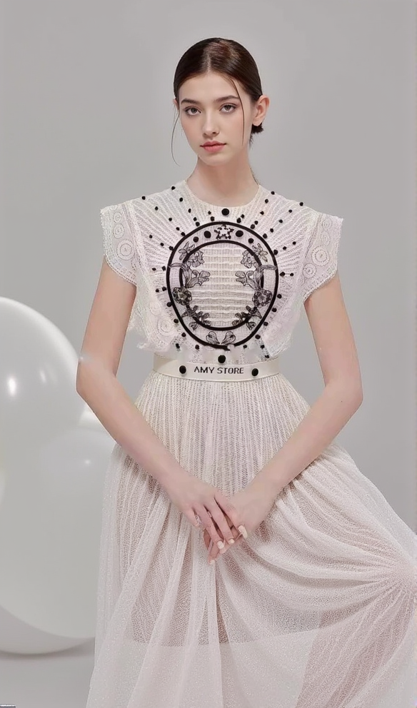 AIIZIE EMBROIDERY LACE MIDI DRESS IN WHITE - product image