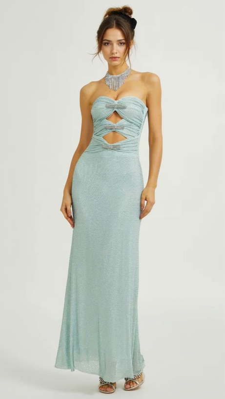 MINT RHINESTONE STRAPLESS MAXI DRESS
