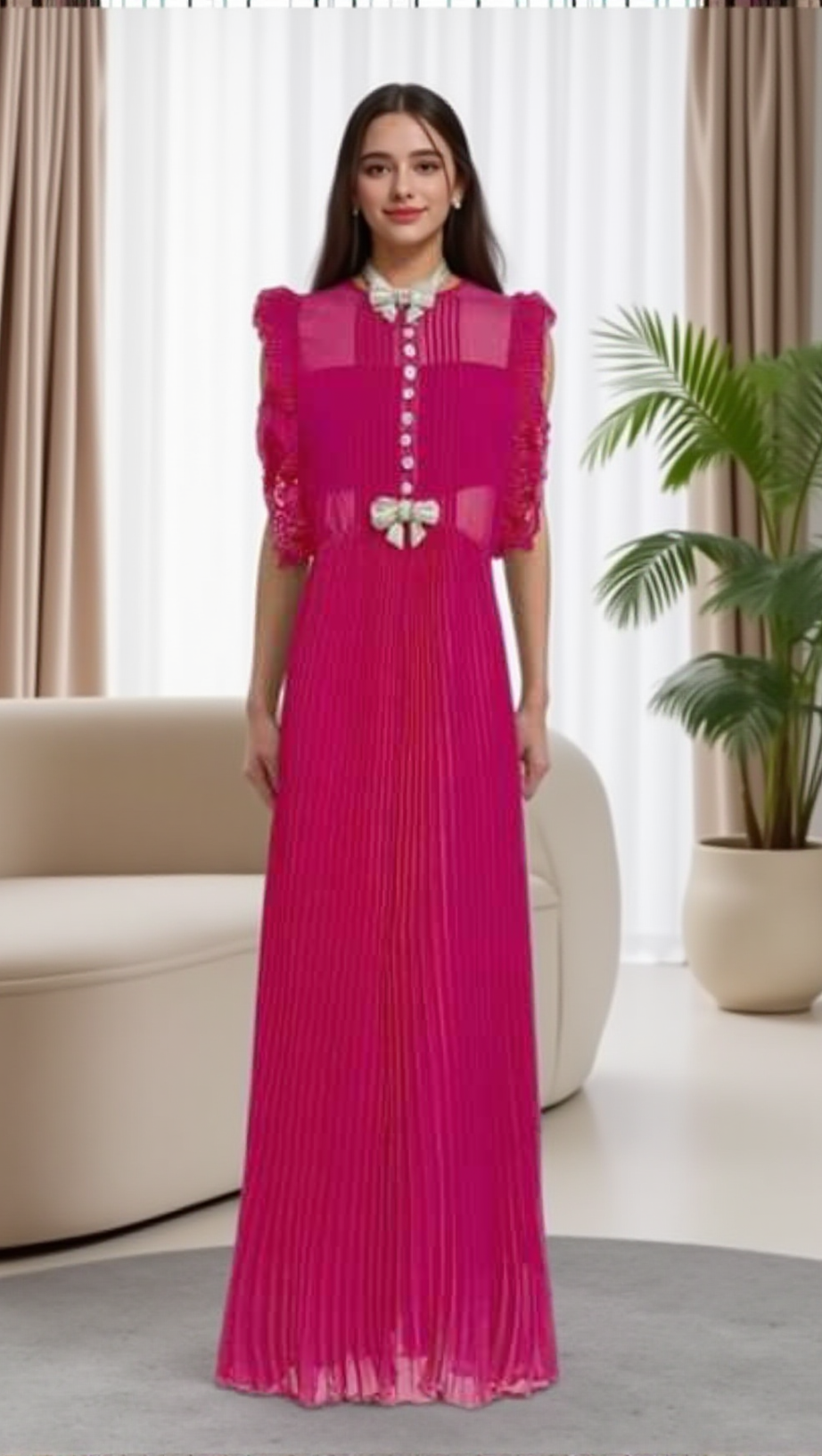 CHIFFON RUFFLED MAXI DRESS IN RED