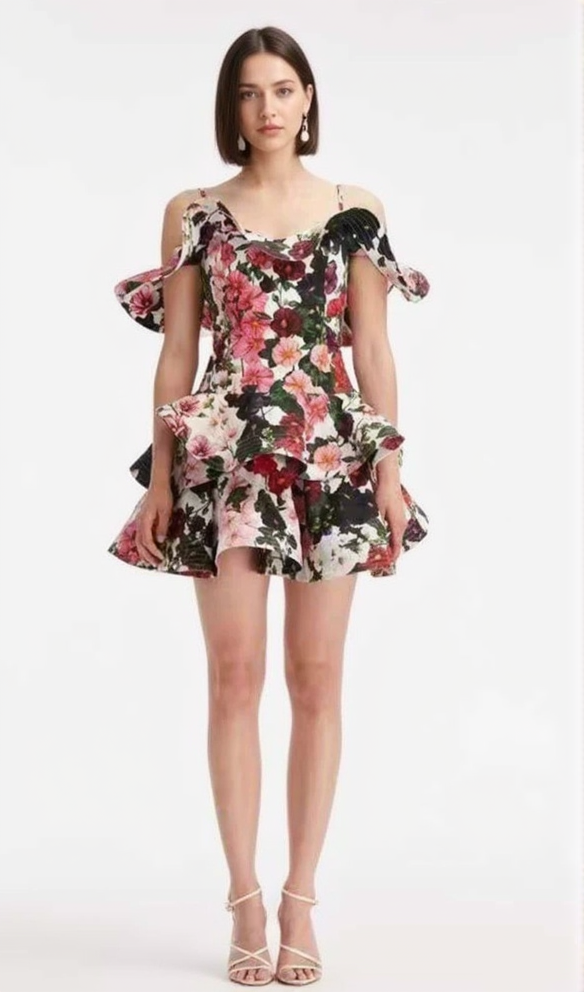 MEHRFARBIGES MINIKLEID MIT BLUMENDRUCK