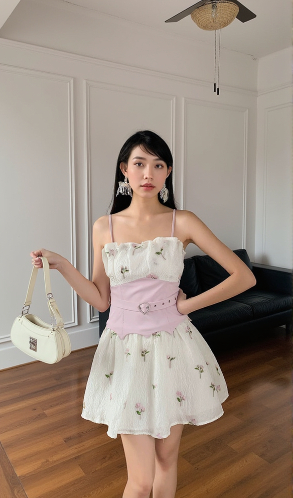 AIIZIE EMBROIDERED JACQUARD MINI DRESS IN WHITE - product image