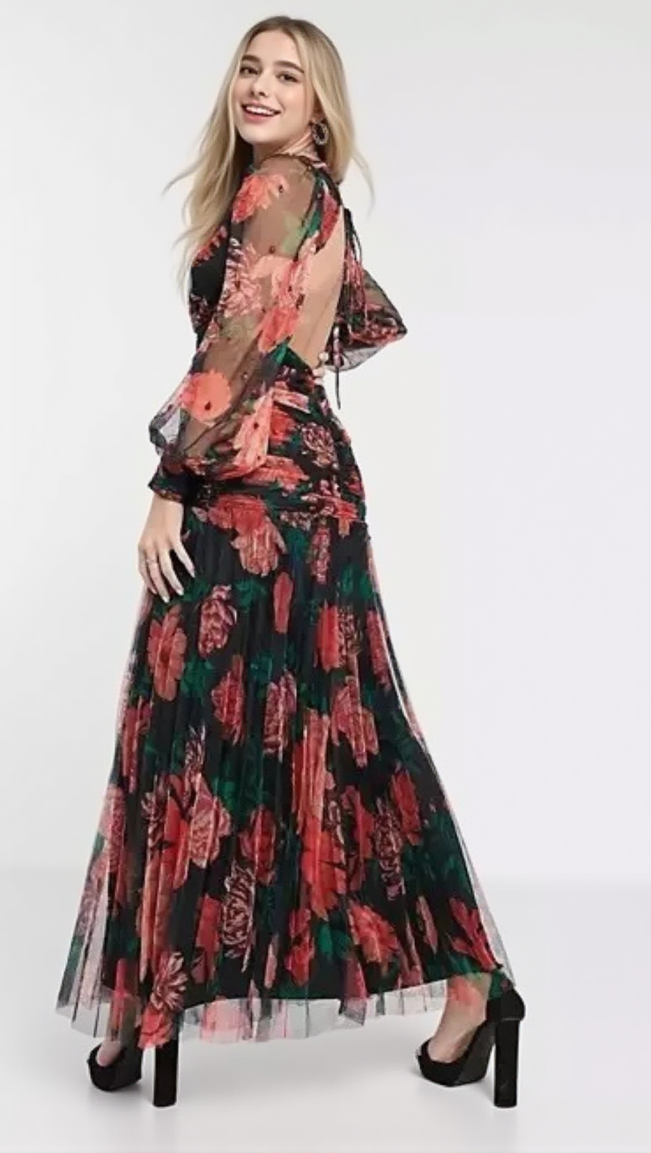 MAXI SEQUIN FLORAL PRINT VALENTINES DRESS