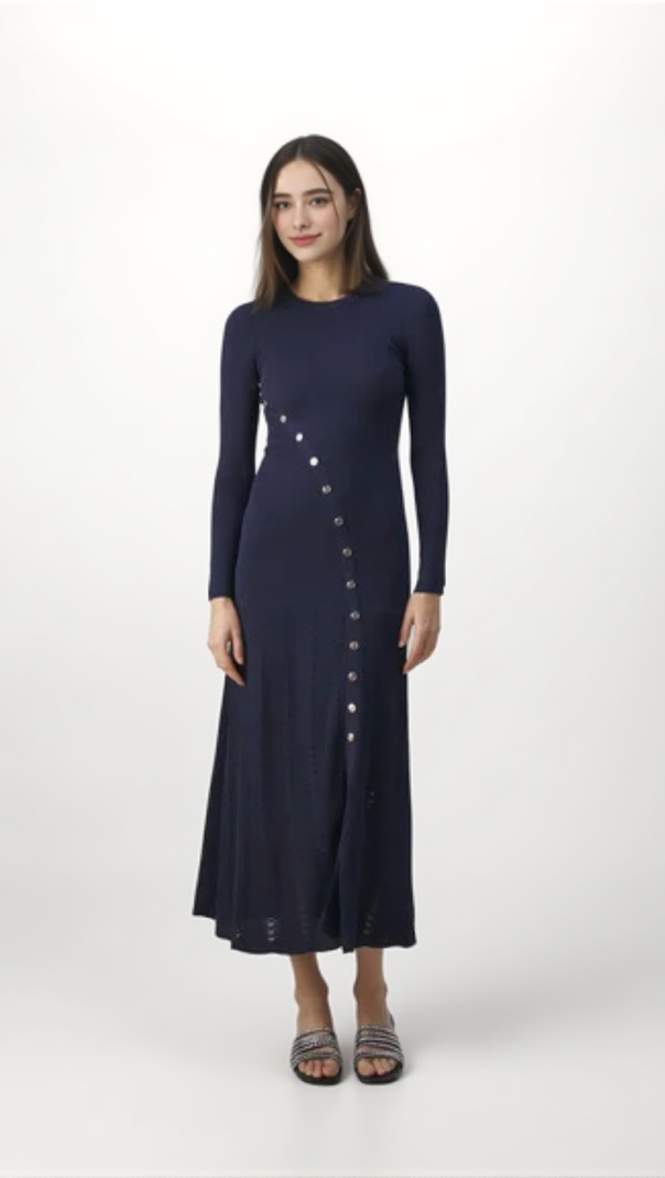 AIIZIE VIOLA RIBBED-KNIT MIDI DRESS IN NAVY BLUE - product image