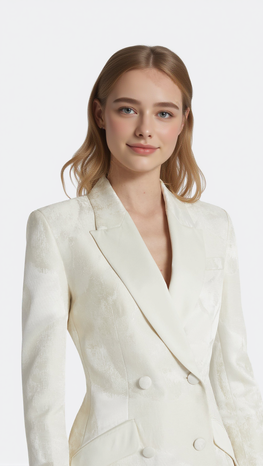 JACQUARD DOUBLE-BREASTED BLAZER SUIT IN IVORY