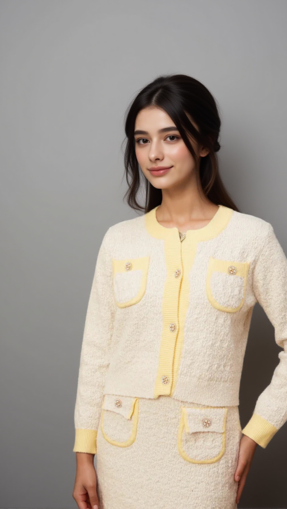 JESSIE WHITE TEXTURED KNIT CARDIGAN & SKIRT MATCHING SET