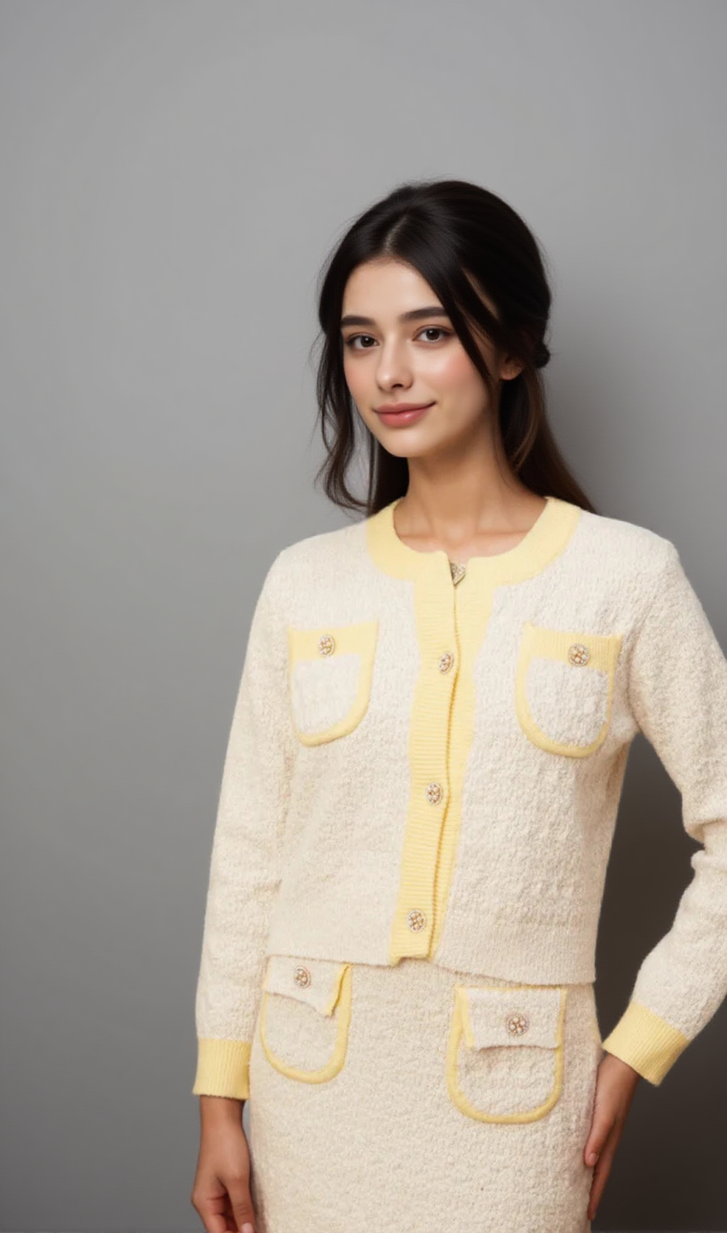 Jessie white textured knit cardigan & skirt matching set