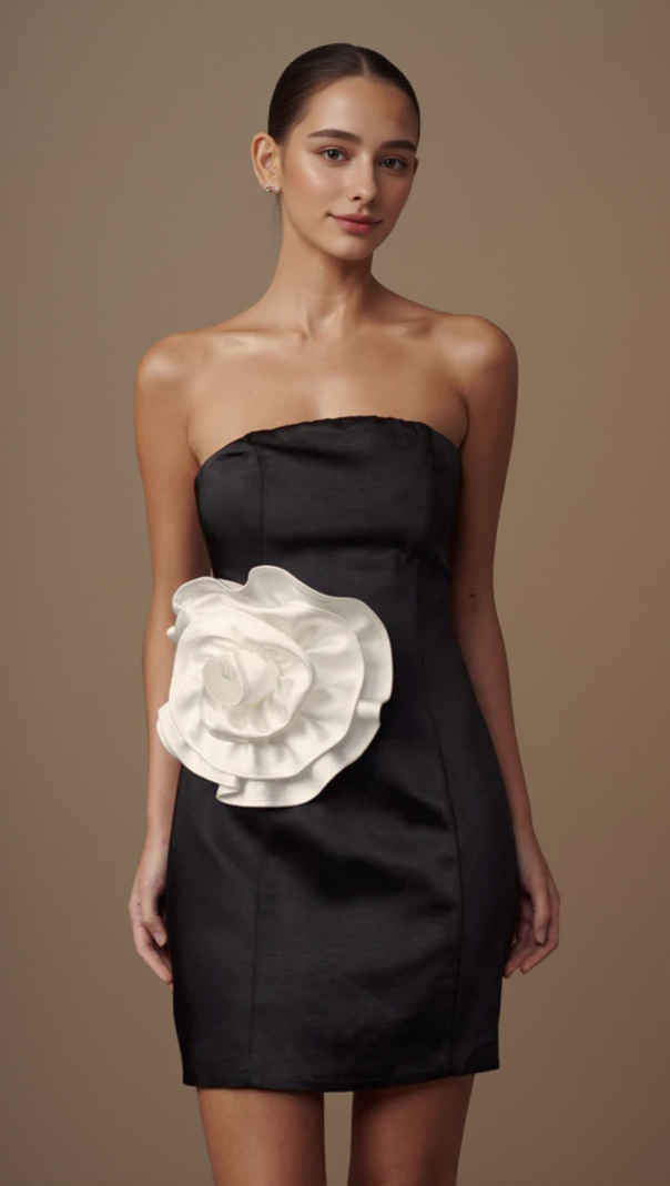 AIIZIE BERNADETTE STRAPLESS ROSE MINI DRESS - BLACK - product image