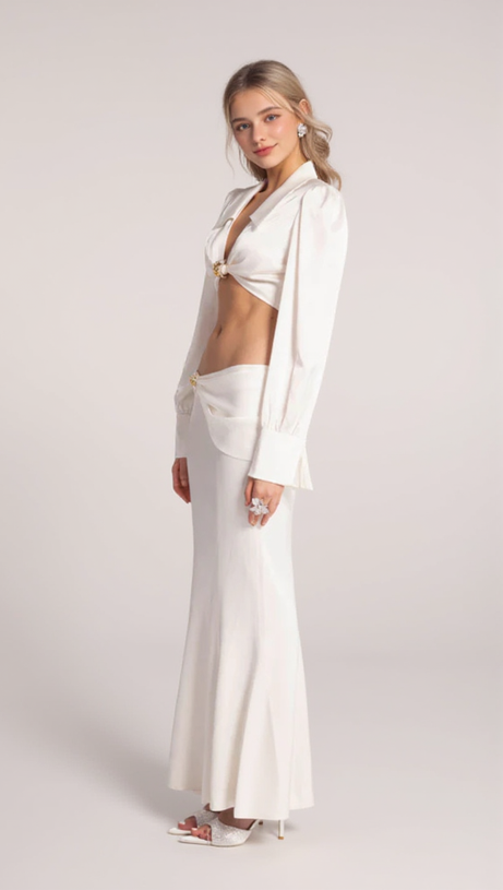 ANDREA SHIRT MIDI DRESS SET IN WHITE