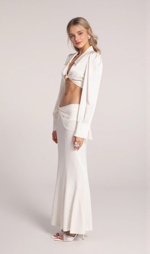 AIIZIE ANDREA SHIRT MIDI DRESS SET IN WHITE - product image