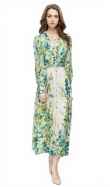 GREEN FLORAL PRINTED MAXI DRESS