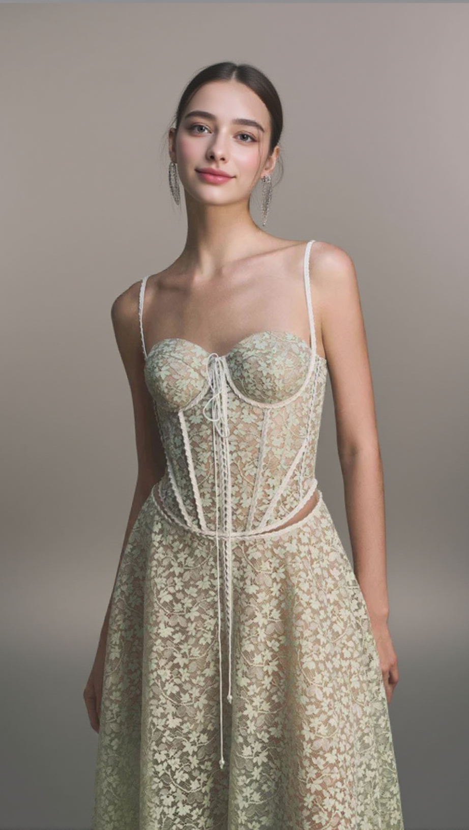 TESS LACE STITCHING HOLLOW SLIT MAXI DRESS IN GREEN