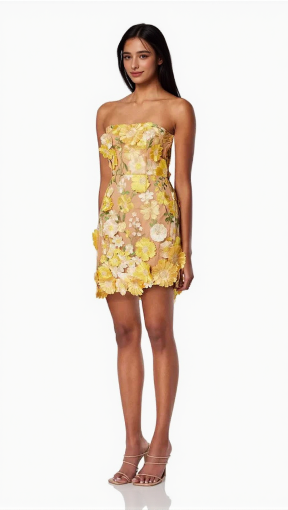 Trägerloses Minikleid mit Blumenmuster in Gelb