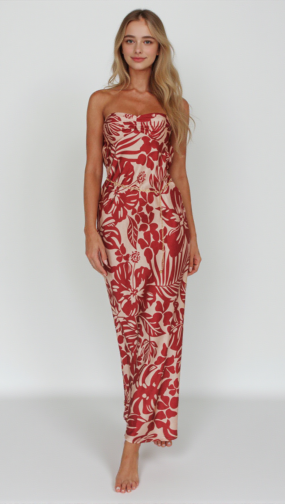 Kona – Midikleid mit Wasserfallausschnitt und Flammenmuster